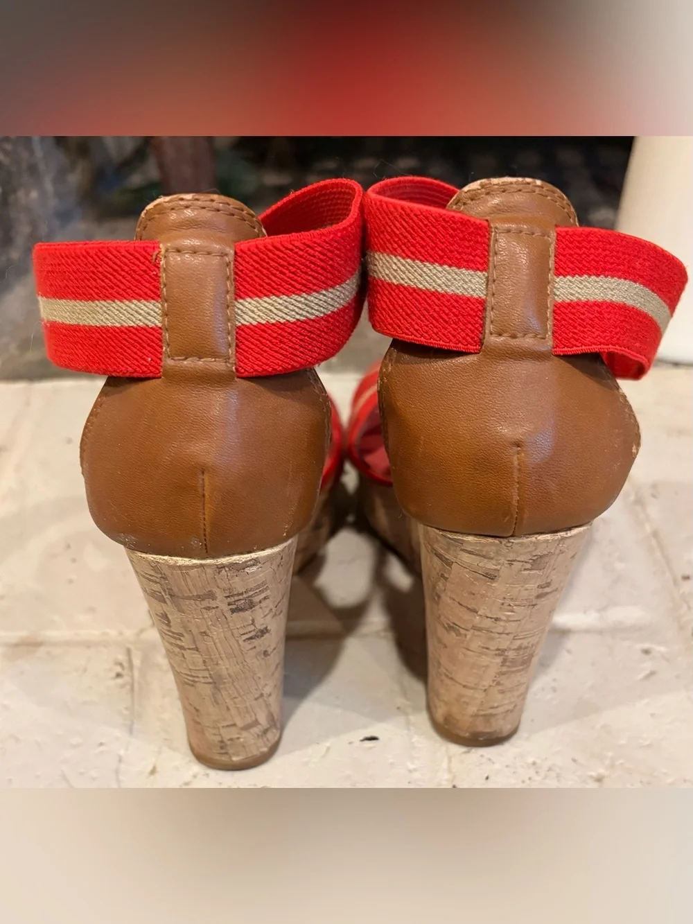 Merona Cork Wedge Sandals Red Stripe Size 6